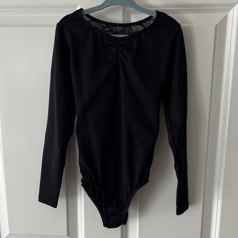 Girls Motionwear Black Long Sleeve Lave back Bodysuit Sz 8-10 Medium